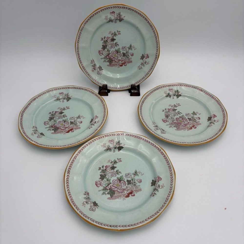 Calyx Ware Salad Plates , METZ, Blue Ironstone, Adams England, 7.75" Set Of 4